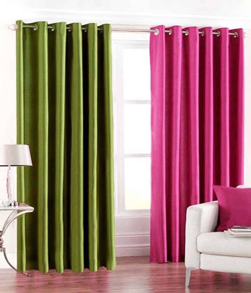 Panipat Textile Hub Solid Semi-Transparent Eyelet Door Curtain 7 ft Pack of 2 -Green Panipat Textile Hub Solid Semi-Transparent Eyelet Door Curtain 7 ft Pack of 2 -Green