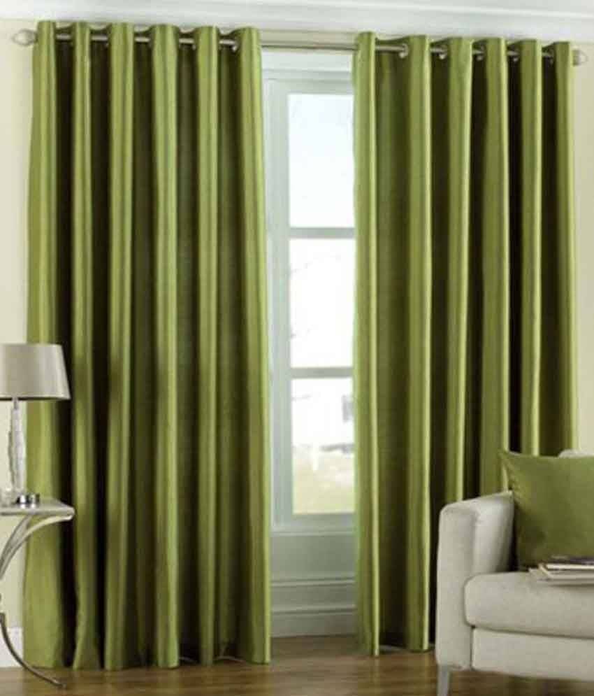     			Panipat Textile Hub Solid Semi-Transparent Eyelet Door Curtain 7 ft Pack of 2 -Green