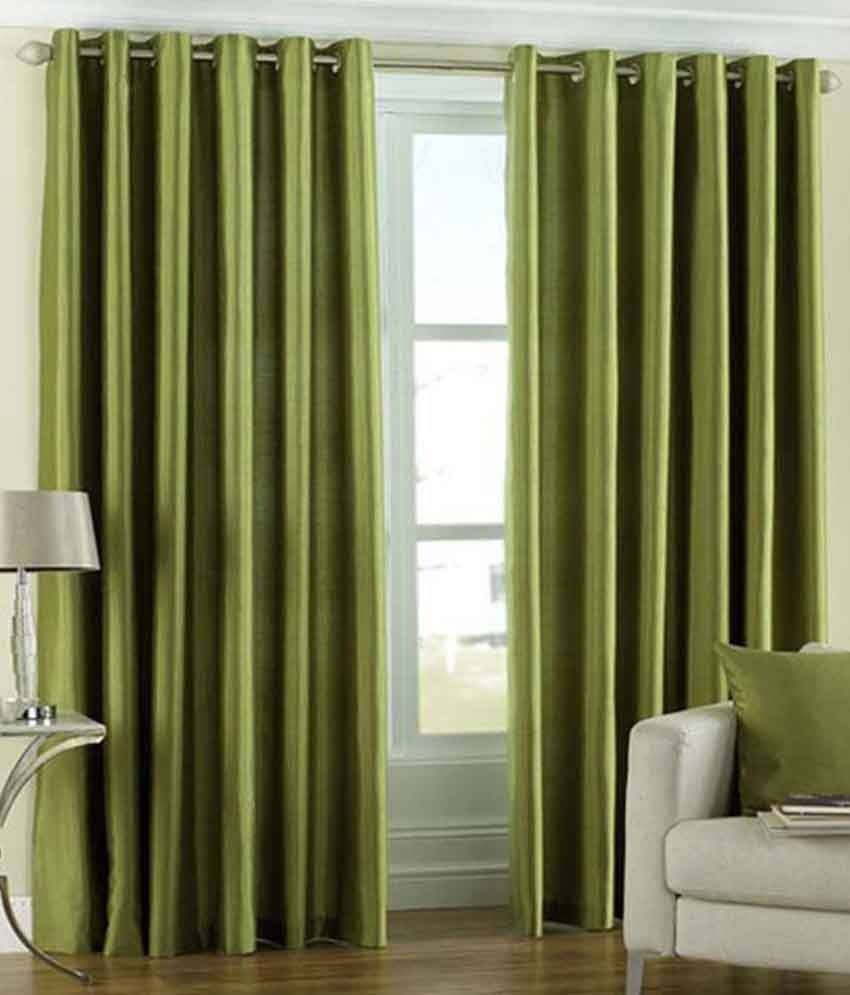     			Panipat Textile Hub Solid Semi-Transparent Eyelet Door Curtain 7 ft Pack of 2 -Green