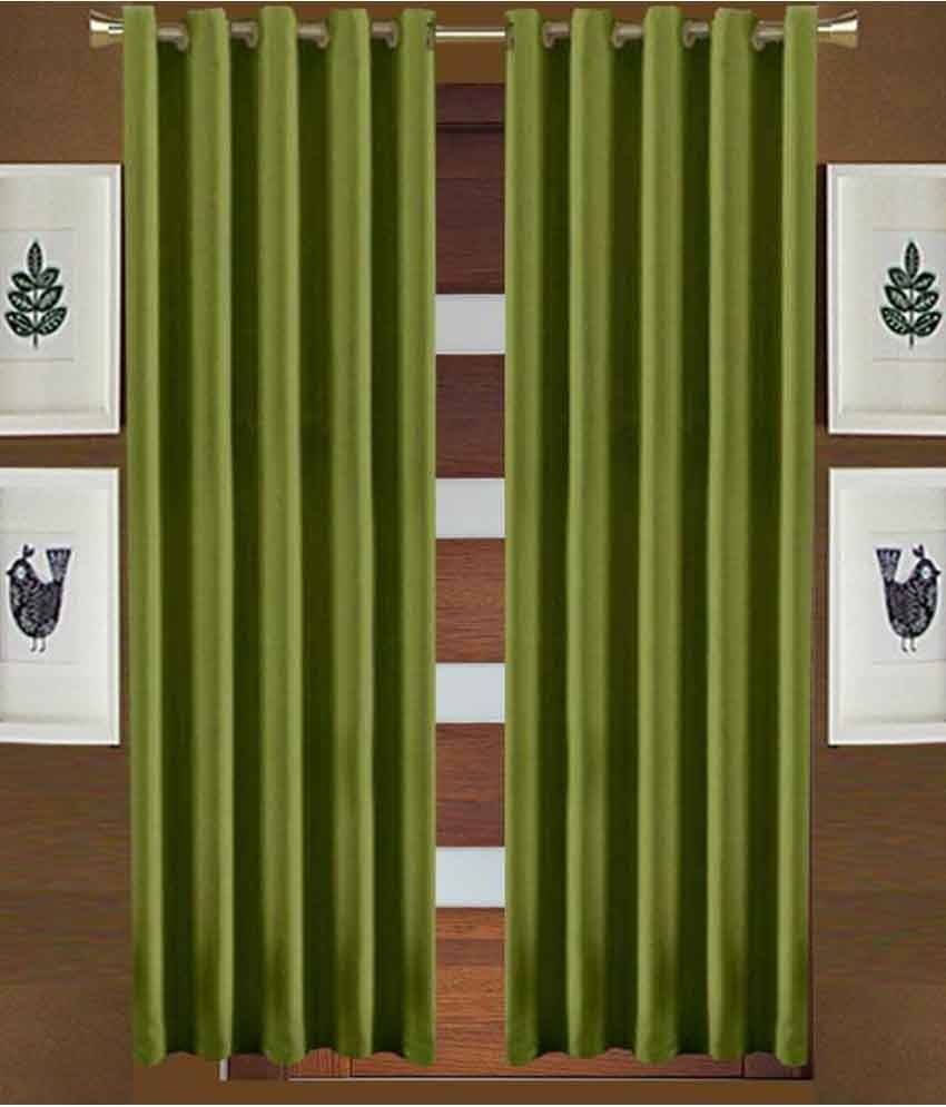     			Panipat Textile Hub Solid Semi-Transparent Eyelet Door Curtain 7 ft Pack of 2 -Green