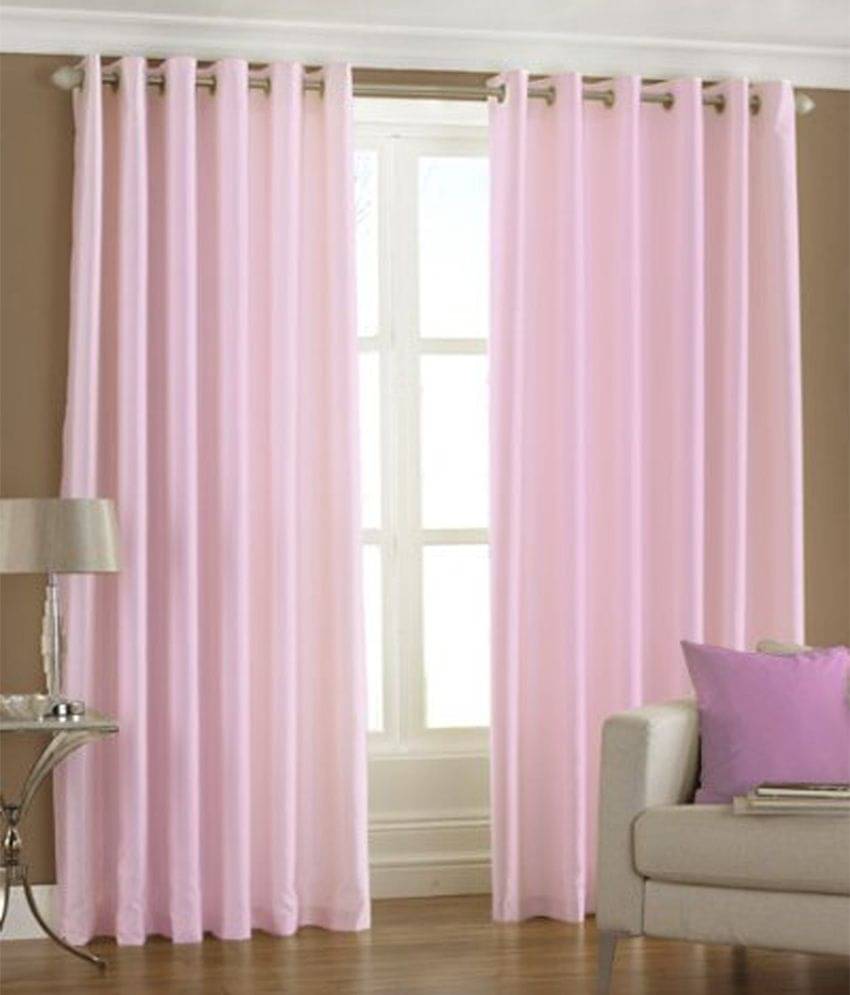 Panipat Textile Hub Solid Semi-Transparent Eyelet Door Curtain 7 ft Pack of 2 -Pink Panipat Textile Hub Solid Semi-Transparent Eyelet Door Curtain 7 ft Pack of 2 -Pink