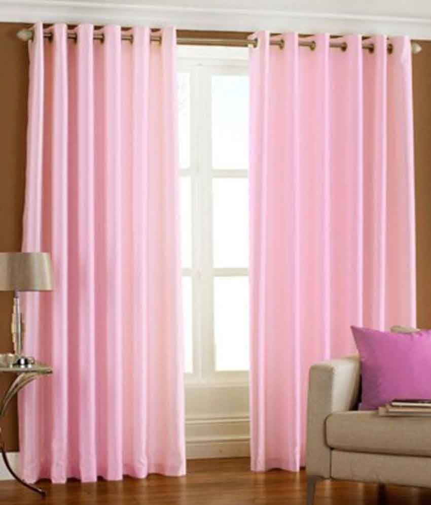     			Panipat Textile Hub Solid Semi-Transparent Eyelet Door Curtain 7 ft Pack of 2 -Pink