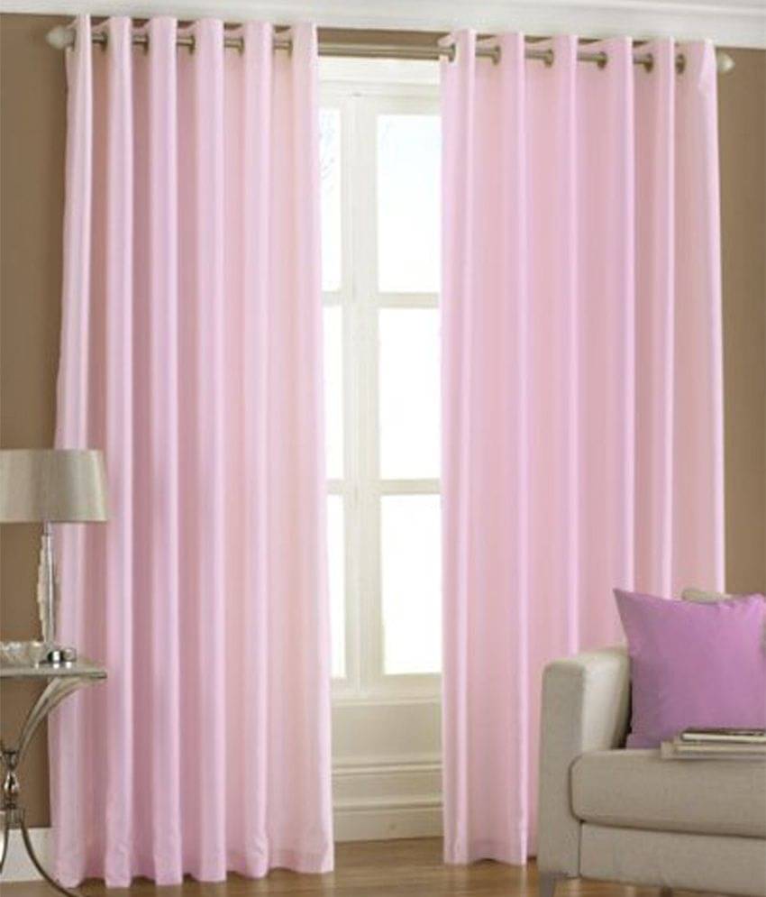 Panipat Textile Hub Solid Semi-Transparent Eyelet Door Curtain 7 ft Pack of 2 -Pink Panipat Textile Hub Solid Semi-Transparent Eyelet Door Curtain 7 ft Pack of 2 -Pink