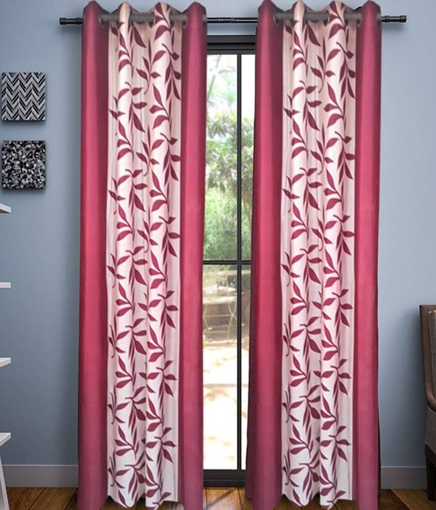 Panipat Textile Hub Printed Semi-Transparent Eyelet Door Curtain 7 ft Pack of 2 -Red Panipat Textile Hub Printed Semi-Transparent Eyelet Door Curtain 7 ft Pack of 2 -Red