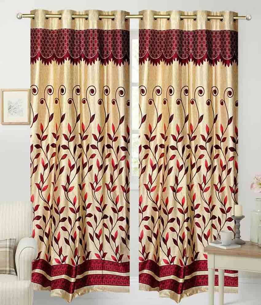 Panipat Textile Hub Printed Semi-Transparent Eyelet Door Curtain 7 ft Pack of 2 -Red Panipat Textile Hub Printed Semi-Transparent Eyelet Door Curtain 7 ft Pack of 2 -Red