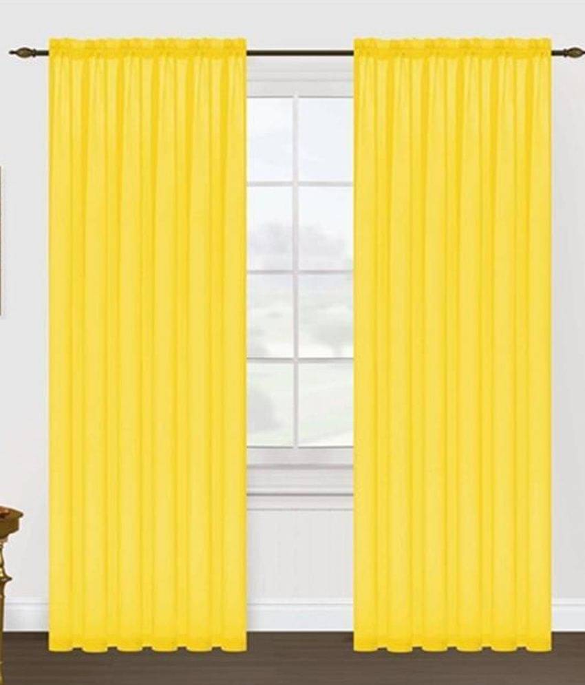     			Panipat Textile Hub Solid Semi-Transparent Eyelet Door Curtain 7 ft Pack of 2 -Yellow
