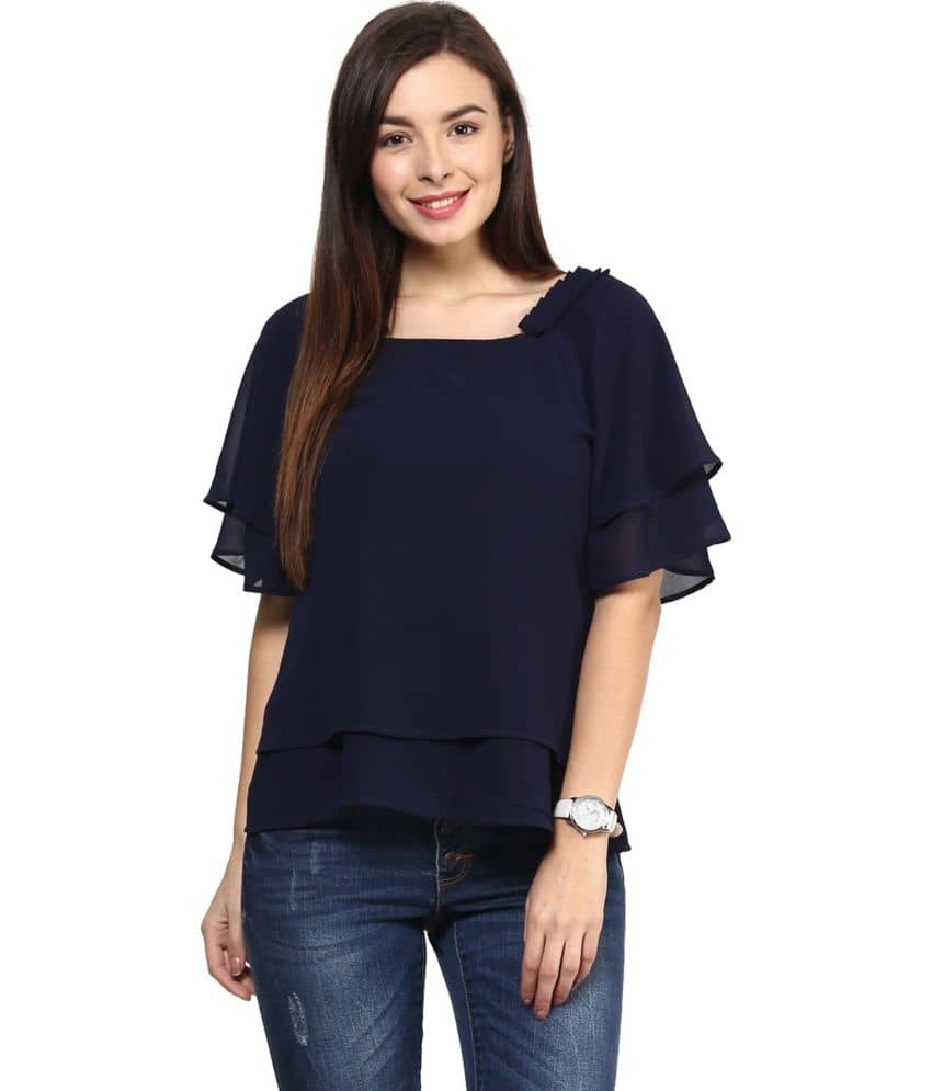 Rare Women's Georgette Regular Top ( Navy )