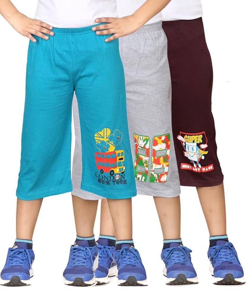     			Dongli Pack of 3 Cotton Three-Fourth For Boys ( Blue )