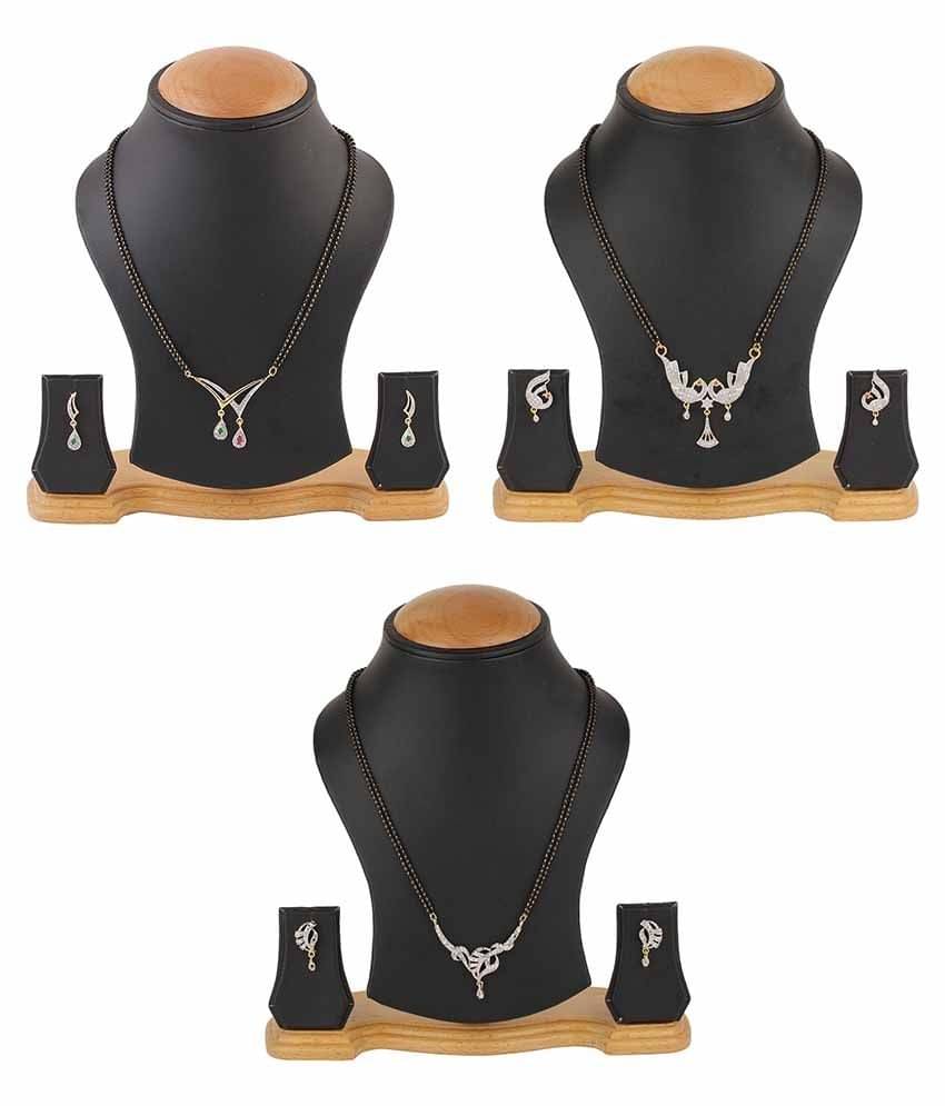 YouBella Alloy White American Diamonds Mangalsutra Set - Combo Of 3 YouBella Alloy White American Diamonds Mangalsutra Set - Combo Of 3