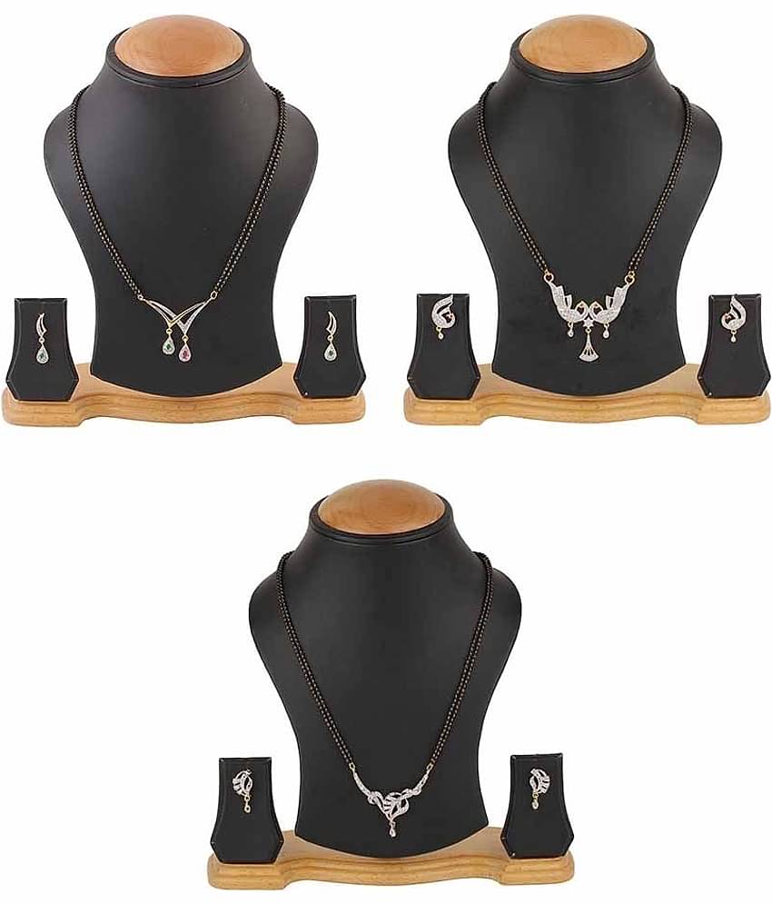 YouBella Alloy White American Diamonds Mangalsutra Set - Combo Of 3