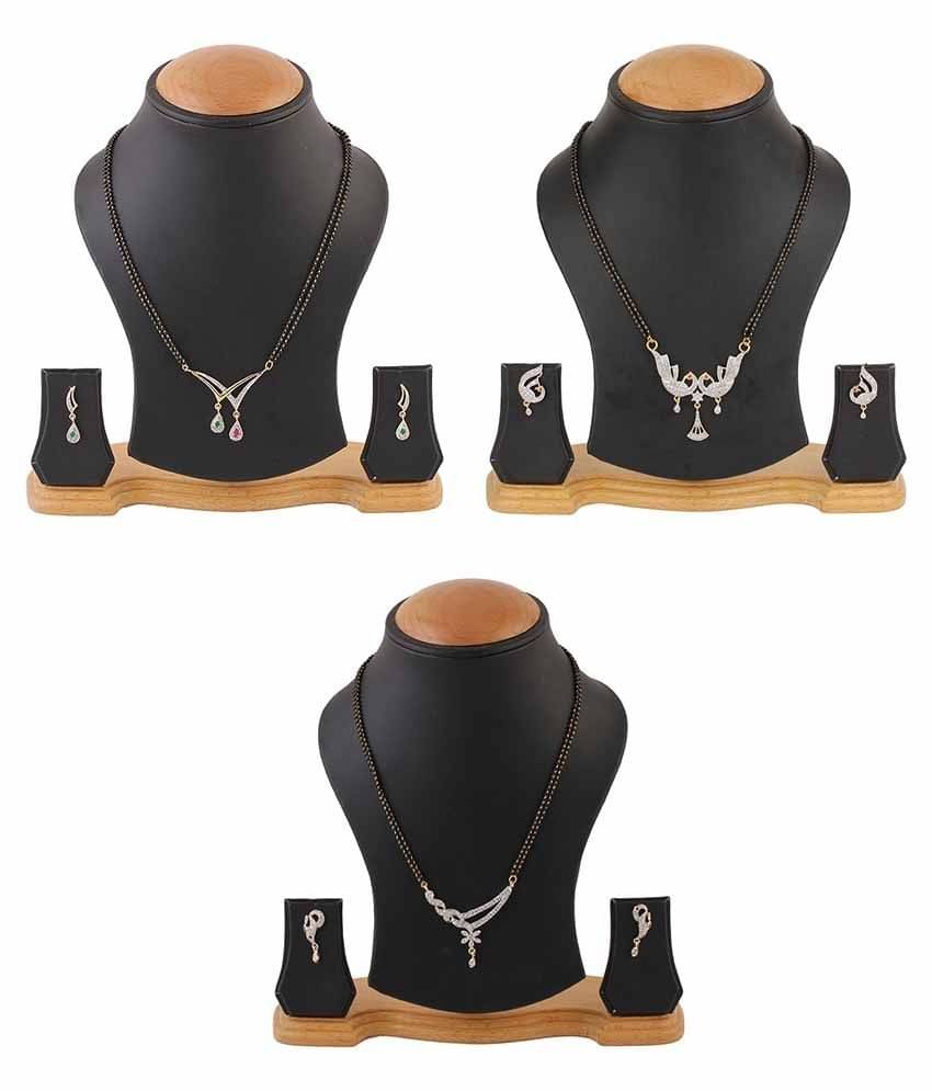 YouBella Alloy White American Diamonds Mangalsutra Set - Combo Of 3     			YouBella Alloy White American Diamonds Mangalsutra Set - Combo Of 3