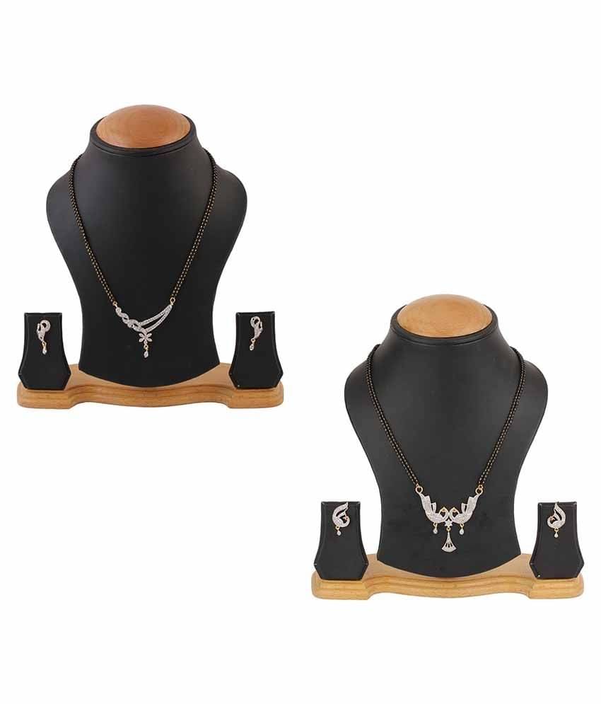 YouBella Alloy White American Diamonds Mangalsutra Set - Combo Of 2 YouBella Alloy White American Diamonds Mangalsutra Set - Combo Of 2