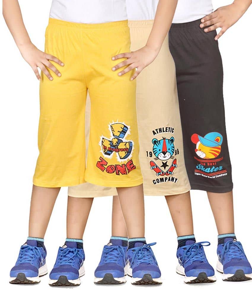 Dongli Pack of 3 Cotton Three-Fourth For Boys ( Multi Color ) - Shorts | Buy online on ZillyBuy
