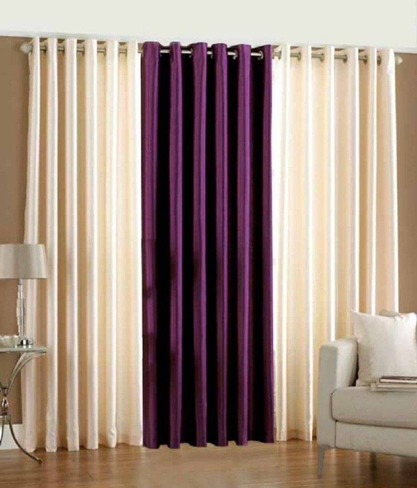     			Homefab India Plain Semi-Transparent Eyelet Door Curtain 7ft (Pack of 3) - Multicolor