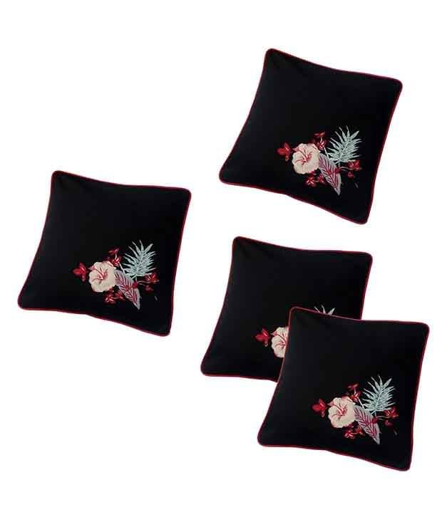Hugs'n'Rugs Black Cotton Cushion Covers - Set Of 4 Hugs'n'Rugs Black Cotton Cushion Covers - Set Of 4