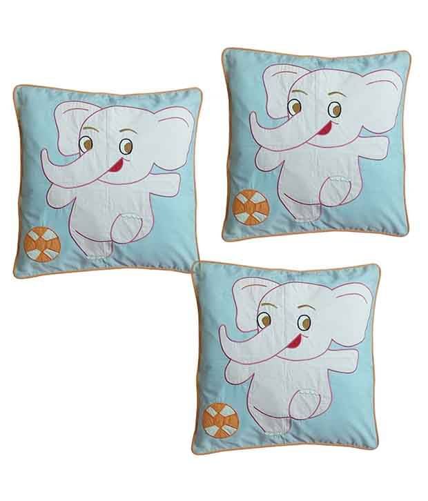     			Hugs'n'Rugs Blue Cotton Cushion Covers - Set Of 3