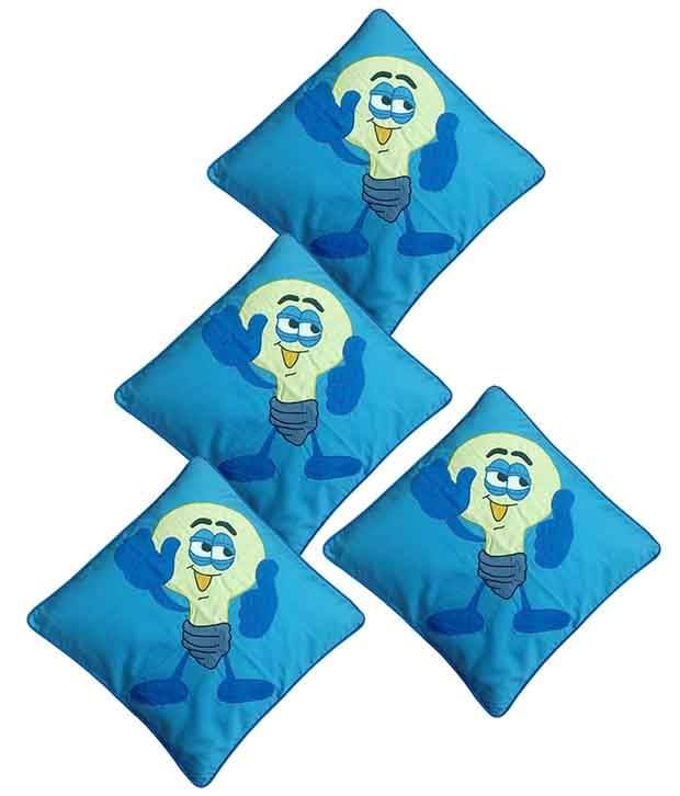 Hugs'n'Rugs Blue Cotton Cushion Covers - Set Of 4 Hugs'n'Rugs Blue Cotton Cushion Covers - Set Of 4