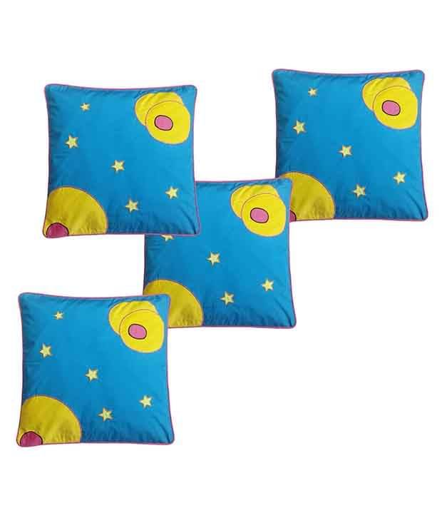     			Hugs'n'Rugs Blue Cotton Cushion Covers - Set Of 4