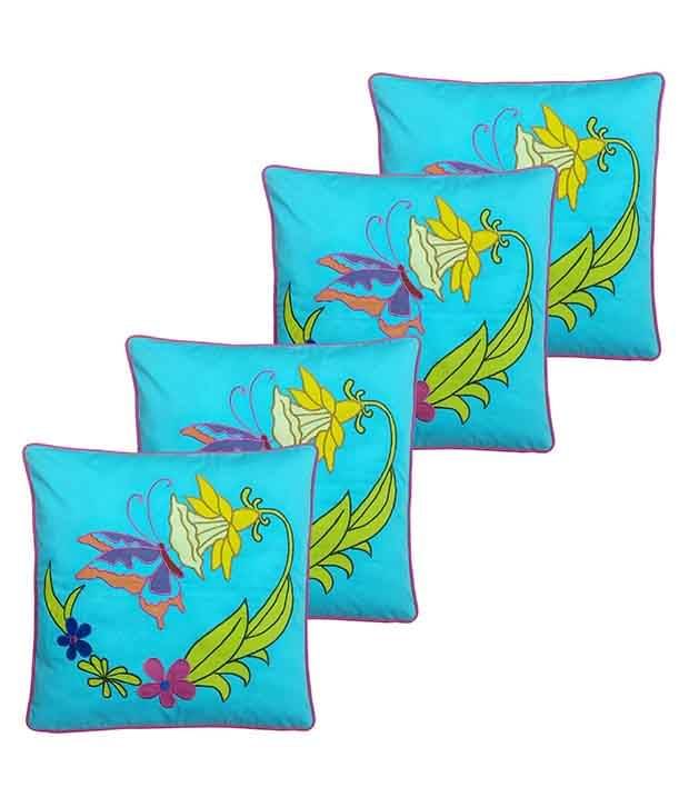 Hugs'n'Rugs Blue Cotton Cushion Covers - Set Of 4 Hugs'n'Rugs Blue Cotton Cushion Covers - Set Of 4