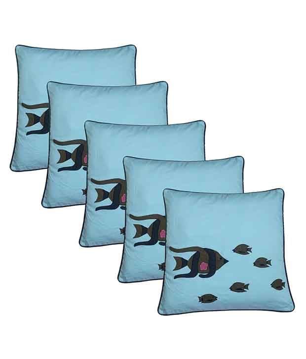    			HUGS N RUGS Set of 5 Cotton PatchWork Square Cushion Cover (40X40)cm - Blue