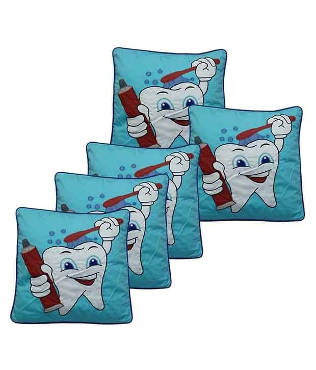     			HUGS N RUGS Set of 5 Cotton PatchWork Square Cushion Cover (40X40)cm - Blue