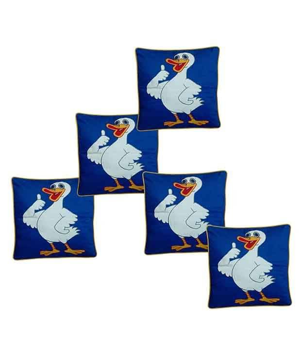     			HUGS N RUGS Set of 5 Cotton Birds Square Cushion Cover (40X40)cm - Blue