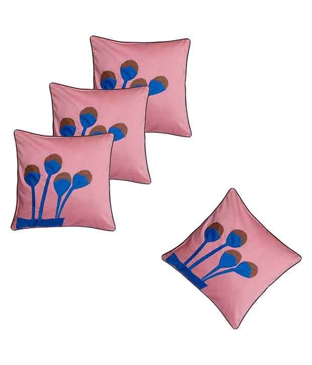 Hugs'n'Rugs Pink Cotton Cushion Covers - Set Of 4 Hugs'n'Rugs Pink Cotton Cushion Covers - Set Of 4