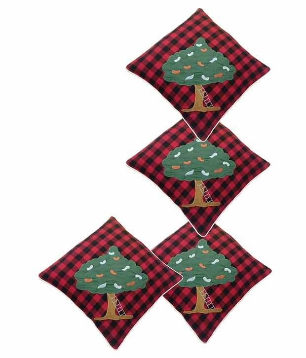 Hugs'n'Rugs Red Cotton Cushion Covers - Set Of 4 Hugs'n'Rugs Red Cotton Cushion Covers - Set Of 4