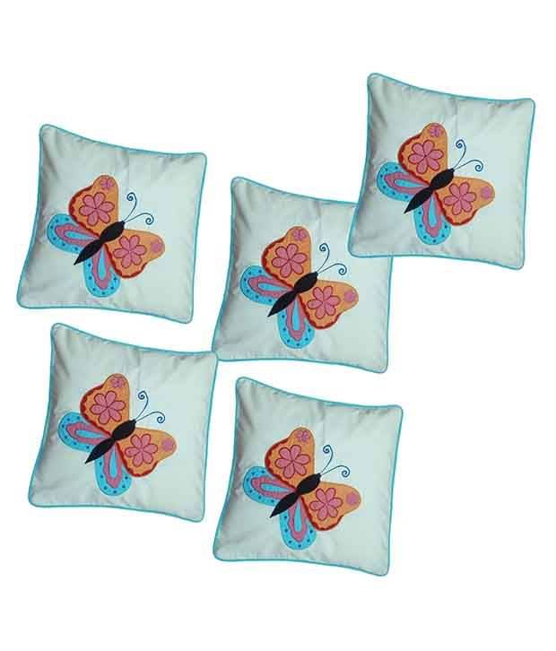     			HUGS N RUGS Set of 5 Cotton PatchWork Square Cushion Cover (40X40)cm - White