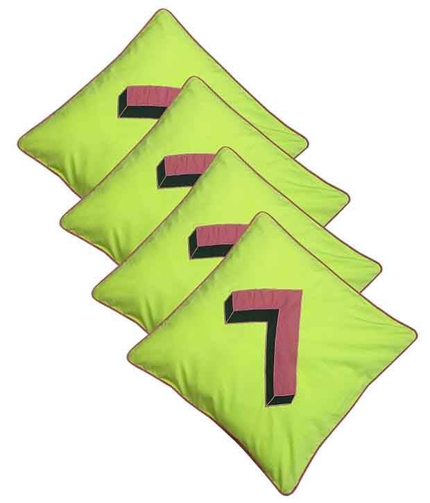     			Hugs'n'Rugs Yellow Cotton Cushion Covers - Set Of 4