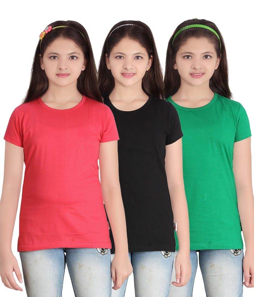     			Sini Mini Pack of 3 Girls 100% Cotton T-Shirts ( Blue )