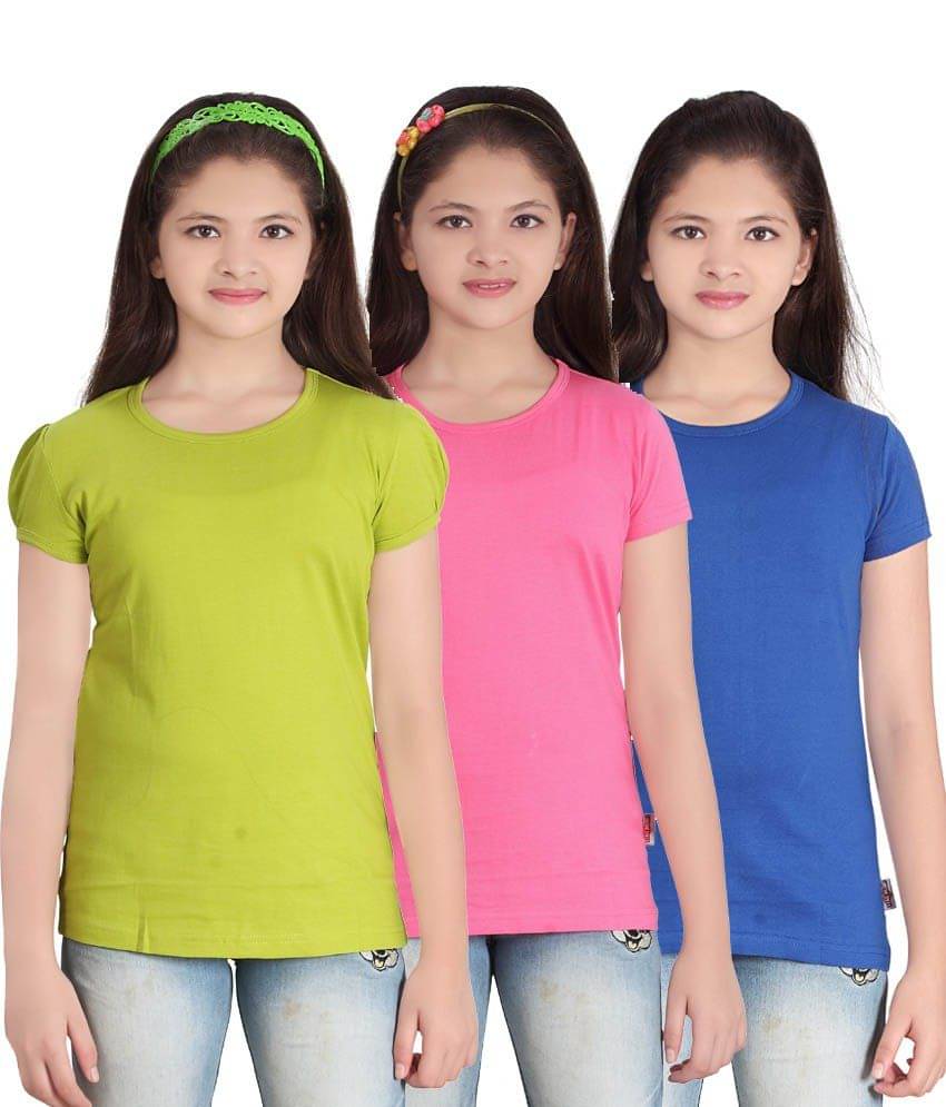     			Sini Mini Pack of 3 Girls 100% Cotton T-Shirts ( Blue )