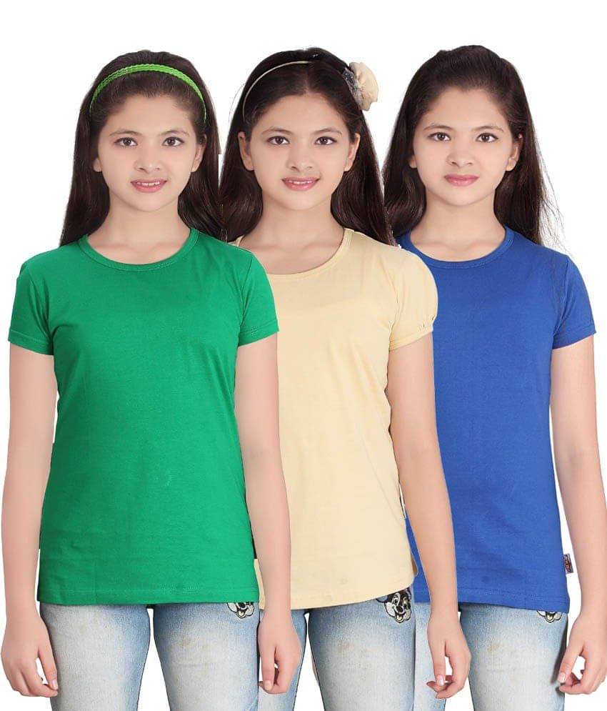     			Sini Mini Pack of 3 Girls 100% Cotton T-Shirts ( Blue )