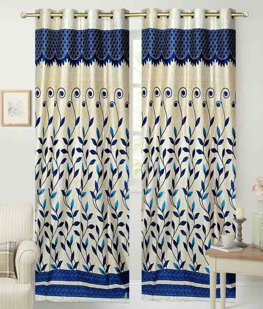 Tanishka Fabs Floral Semi-Transparent Eyelet Door Curtain 7 ft -Blue Tanishka Fabs Floral Semi-Transparent Eyelet Door Curtain 7 ft -Blue