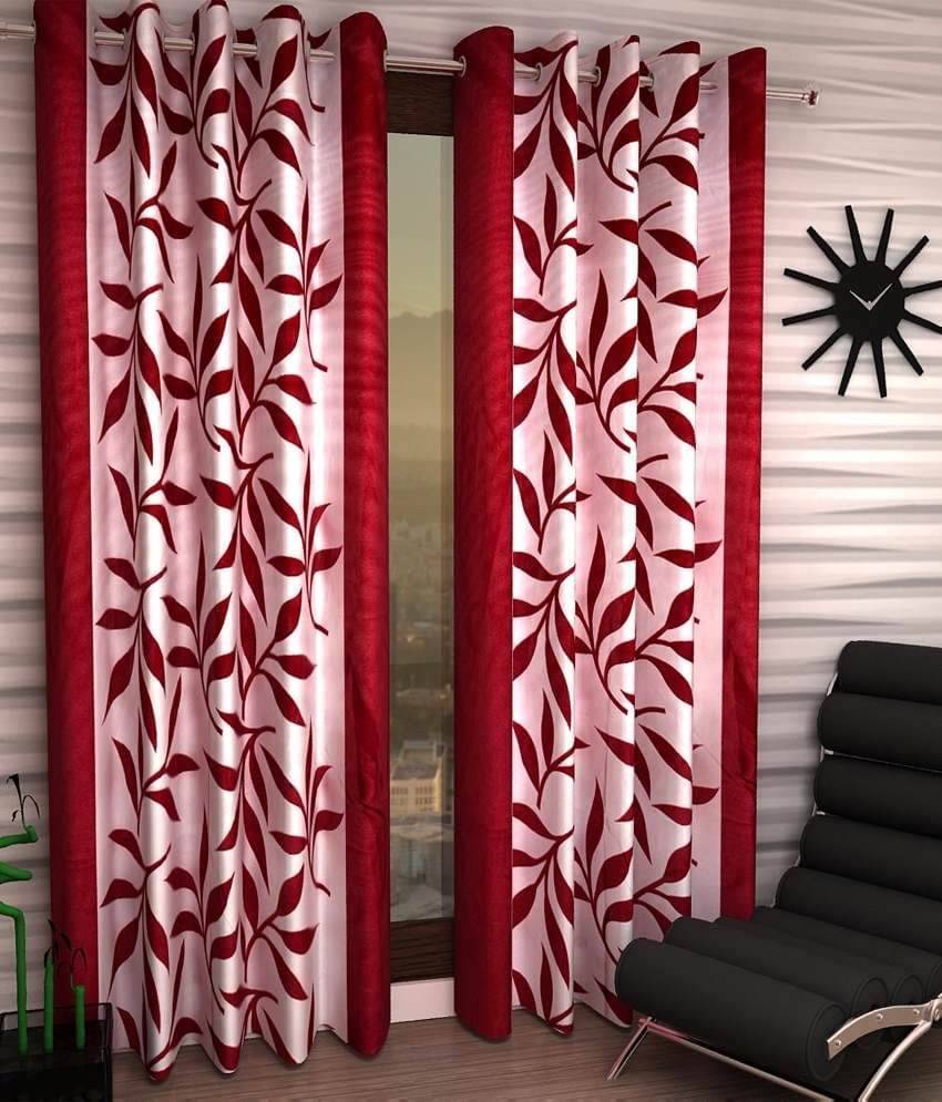 Tanishka Fabs Floral Semi-Transparent Eyelet Door Curtain 7 ft Pack of 4 -Red Tanishka Fabs Floral Semi-Transparent Eyelet Door Curtain 7 ft Pack of 4 -Red
