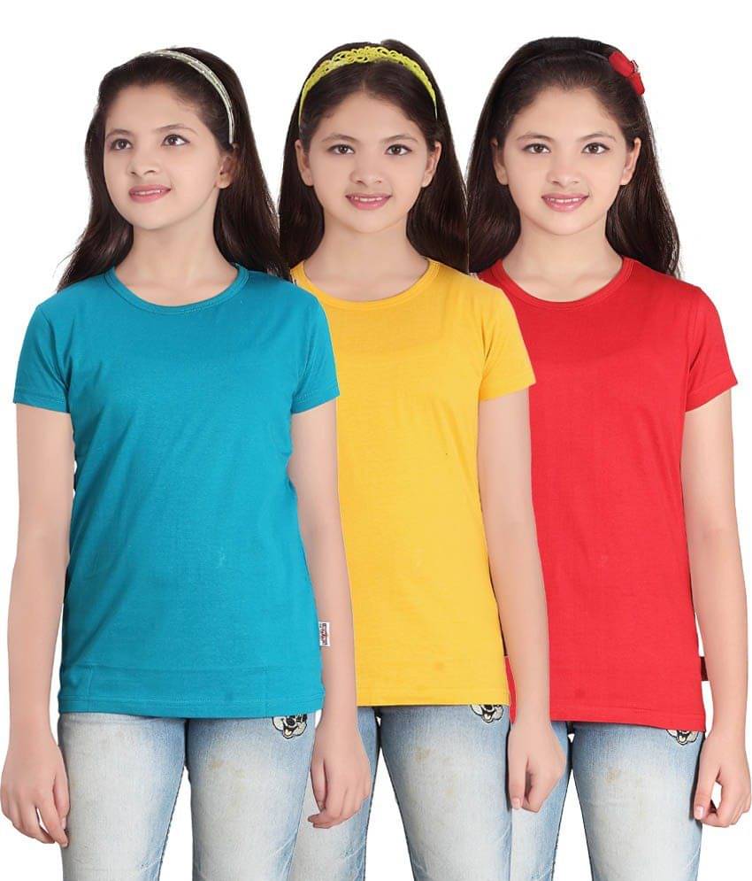     			Sini Mini Pack of 3 Girls 100% Cotton T-Shirts ( Blue )