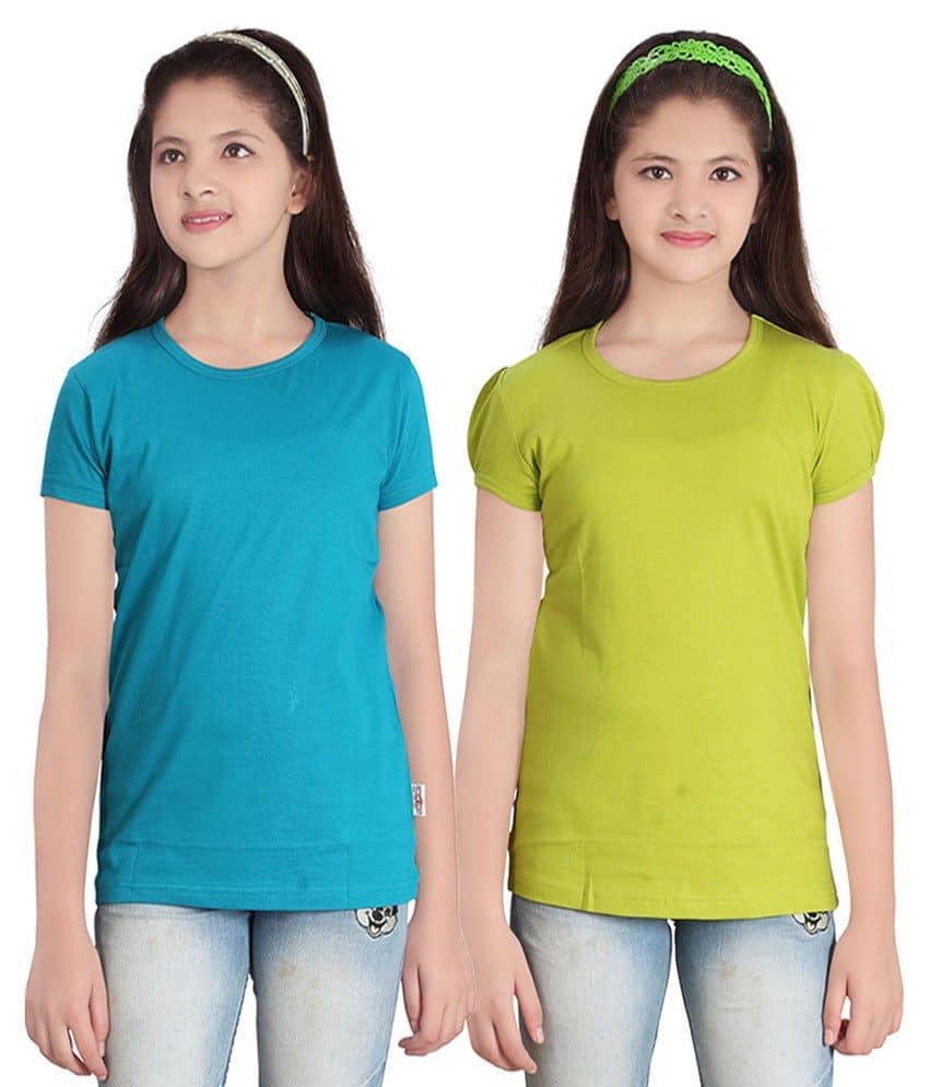 Sini Mini Pack of 2 Girls 100% Cotton T-Shirts ( Blue )