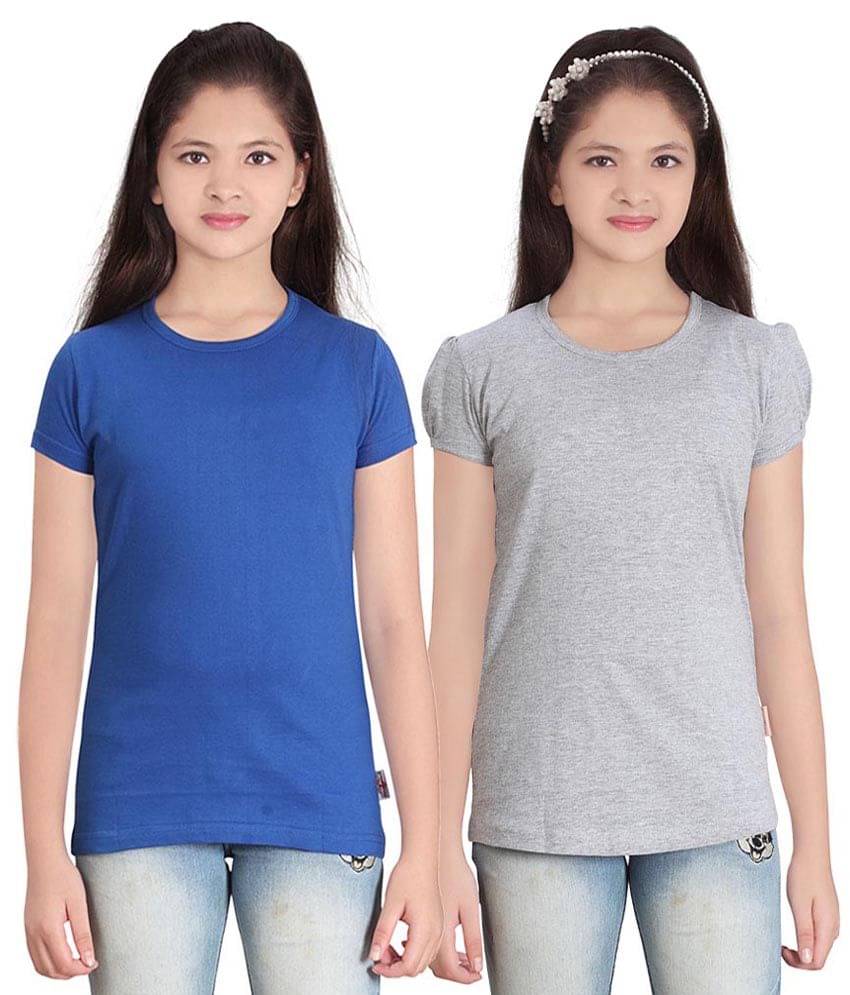     			Sini Mini Pack of 2 Girls 100% Cotton T-Shirts ( Blue )