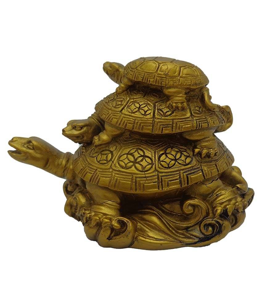     			Art N Hub Golden Polystone Feng Shui Triple Tortoise