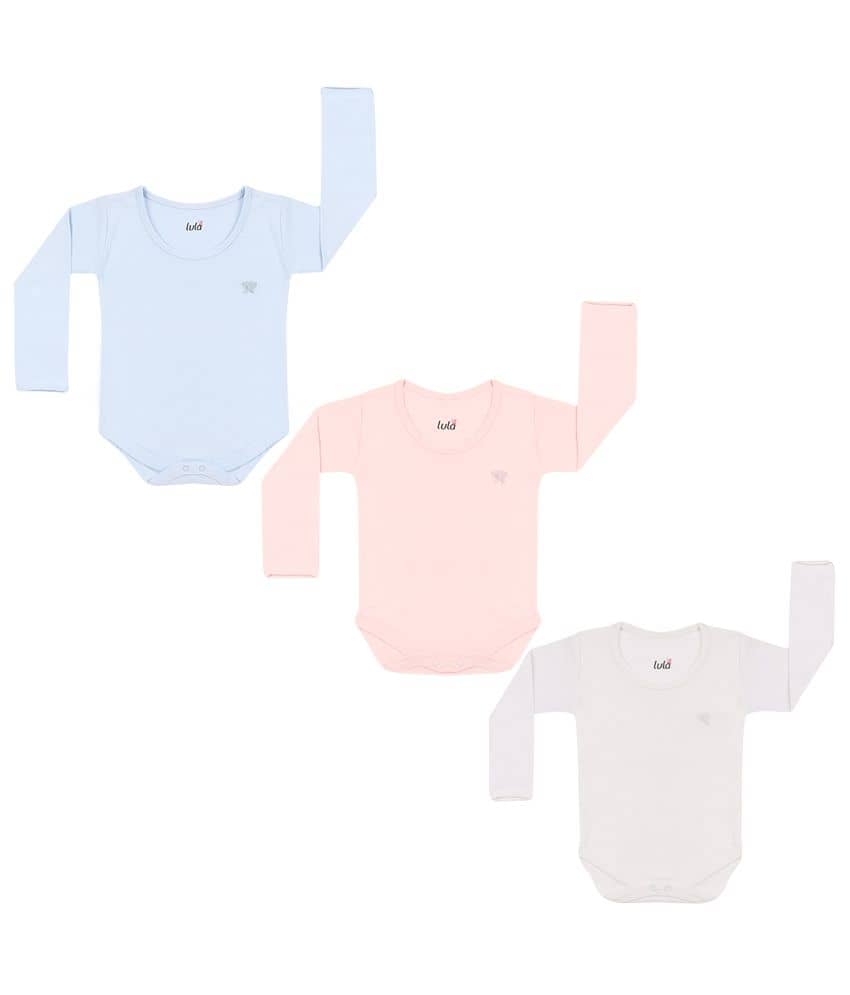 LULA Pack of 3 Unisex for Baby 100% Cotton Bodysuit ( Multi Color )