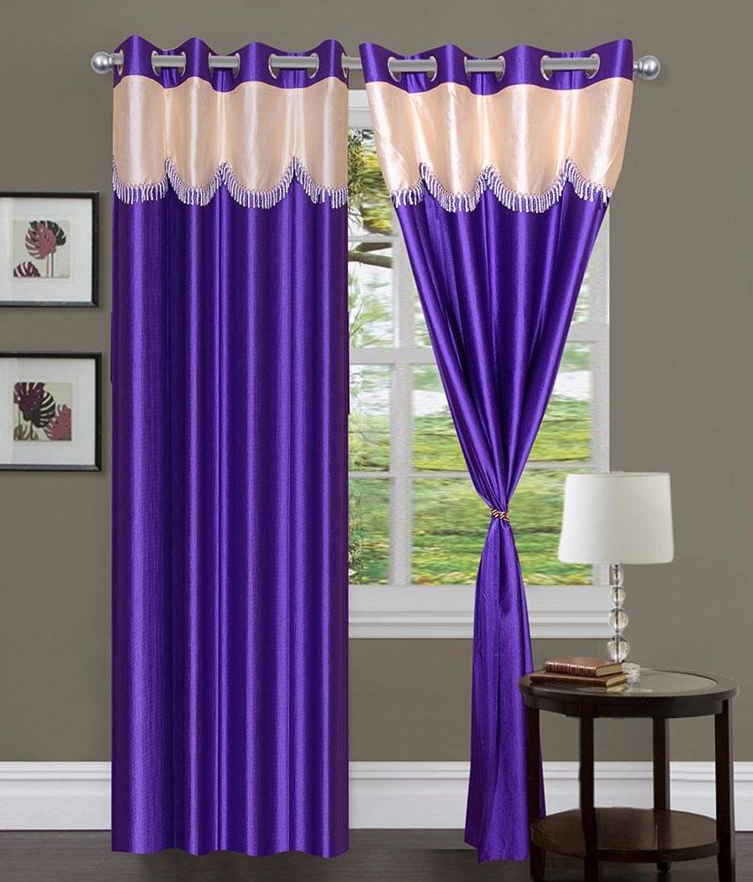 Panipat Textile Hub Natural Semi-Transparent Eyelet Door Curtain 7 ft Pack of 2 -Purple Panipat Textile Hub Natural Semi-Transparent Eyelet Door Curtain 7 ft Pack of 2 -Purple