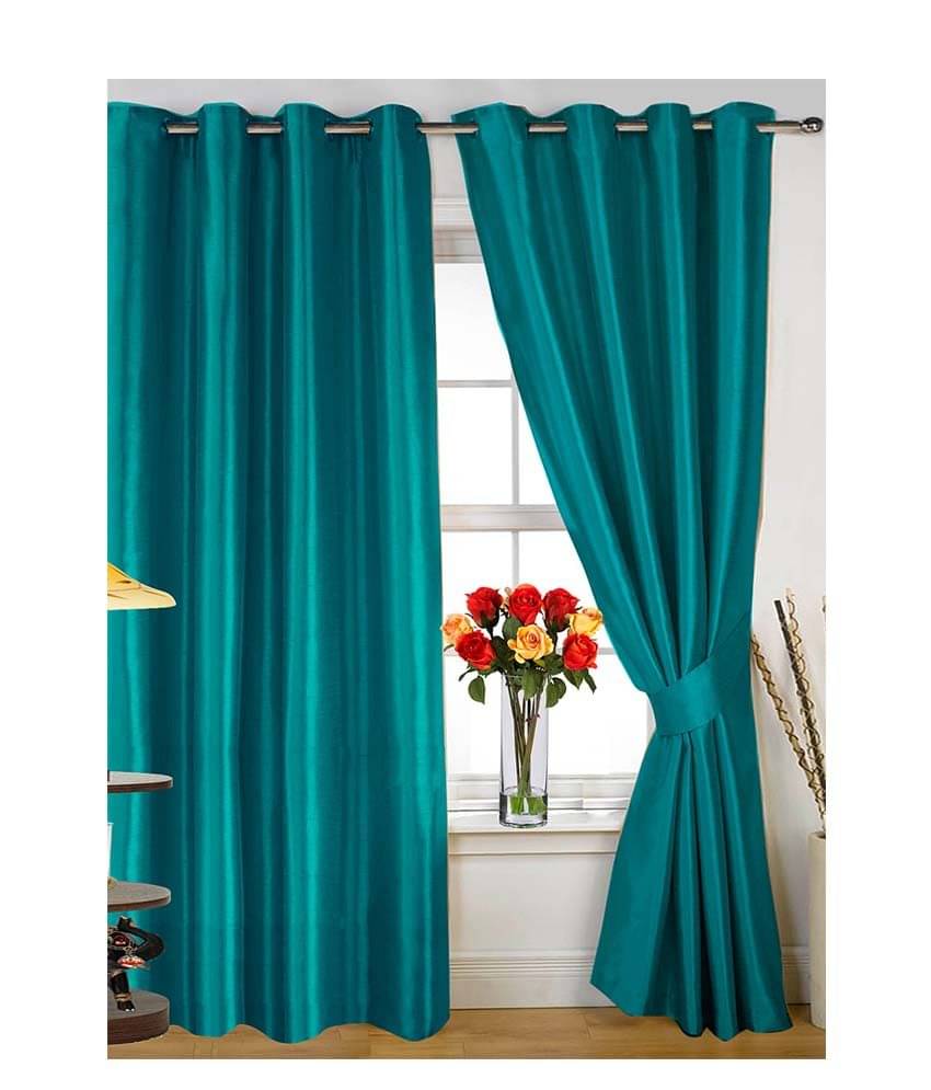 Panipat Textile Hub Solid Semi-Transparent Eyelet Door Curtain 7 ft -Blue Panipat Textile Hub Solid Semi-Transparent Eyelet Door Curtain 7 ft -Blue