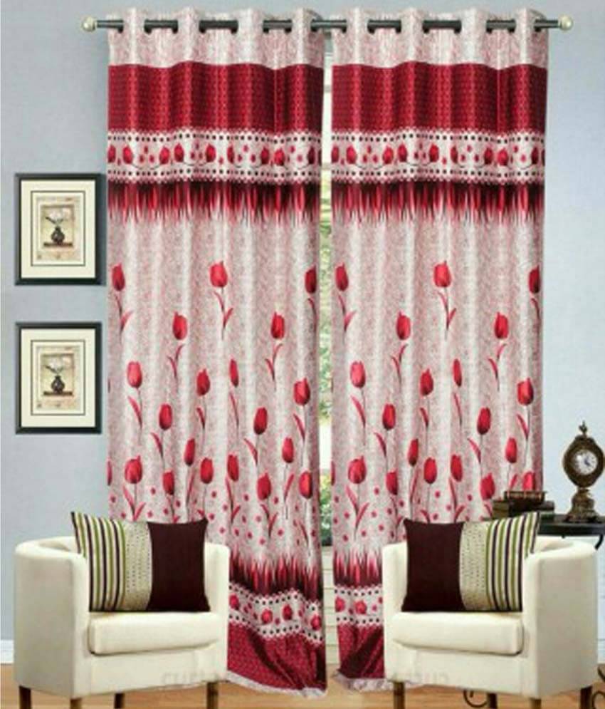 Panipat Textile Hub Floral Semi-Transparent Eyelet Door Curtain 7 ft Pack of 8 -Red Panipat Textile Hub Floral Semi-Transparent Eyelet Door Curtain 7 ft Pack of 8 -Red