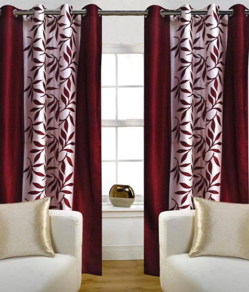 Panipat Textile Hub Floral Semi-Transparent Eyelet Door Curtain 7 ft Pack of 8 -Red Panipat Textile Hub Floral Semi-Transparent Eyelet Door Curtain 7 ft Pack of 8 -Red