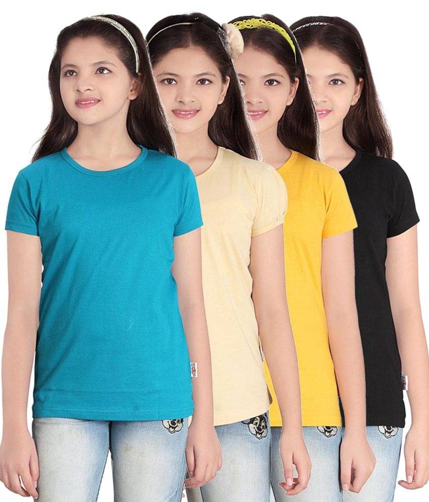     			Sini Mini Pack of 4 Girls 100% Cotton T-Shirts ( Blue )