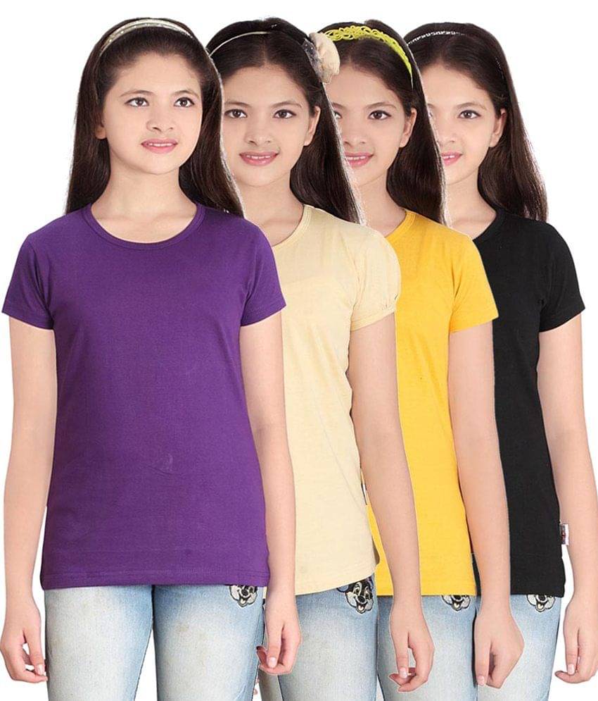     			Sini Mini Pack of 4 Girls 100% Cotton T-Shirts ( Blue )
