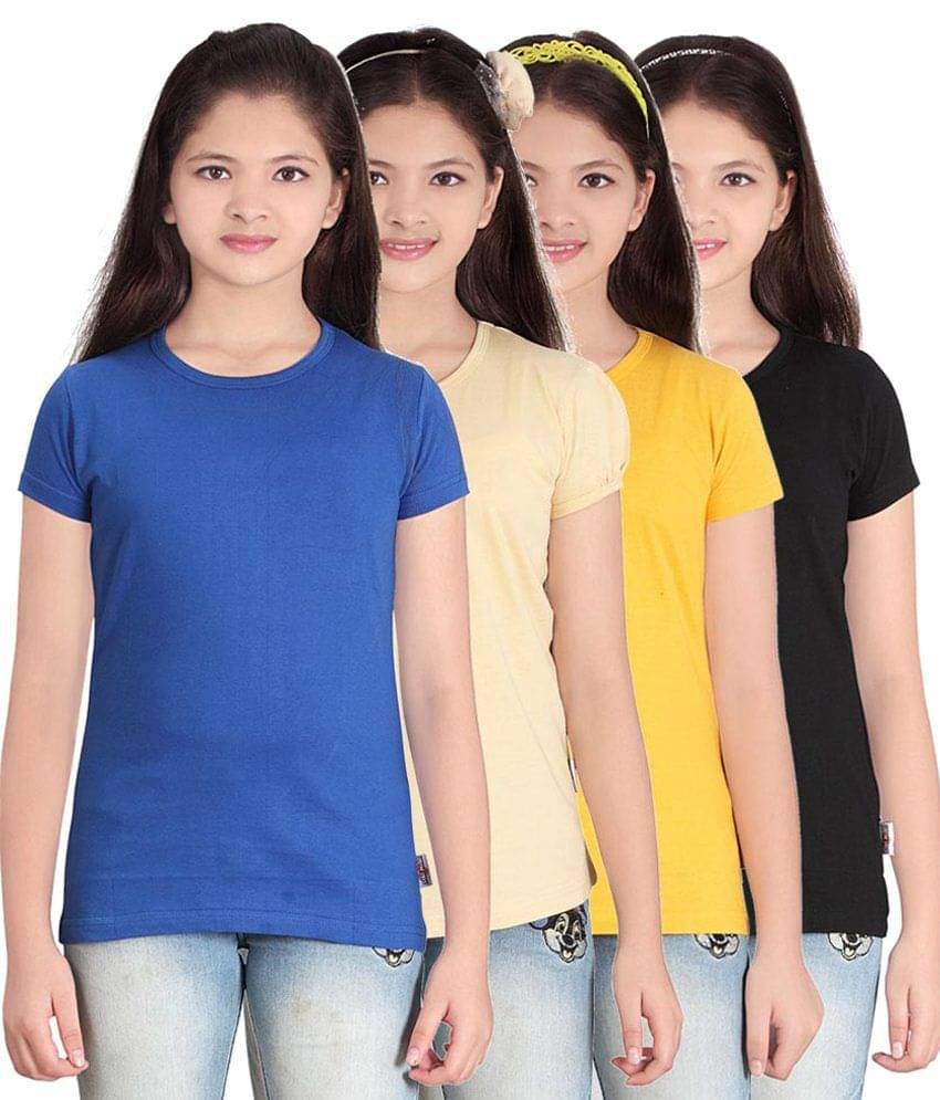     			Sini Mini Pack of 4 Girls 100% Cotton T-Shirts ( Blue )