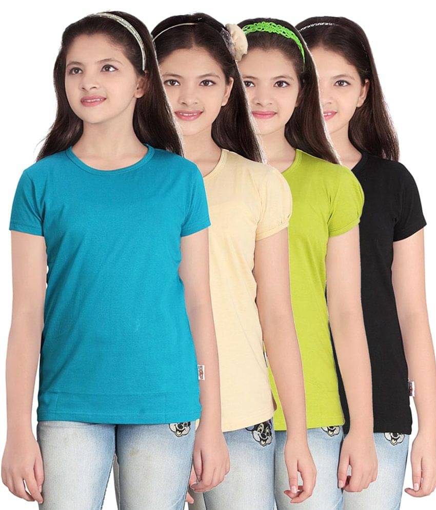     			Sini Mini Pack of 4 Girls 100% Cotton T-Shirts ( Blue )
