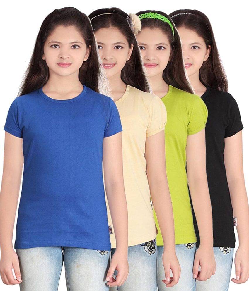     			Sini Mini Pack of 4 Girls 100% Cotton T-Shirts ( Blue )