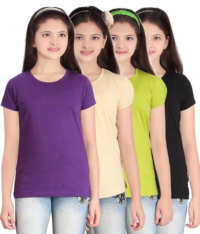     			Sini Mini Pack of 4 Girls 100% Cotton T-Shirts ( Blue )
